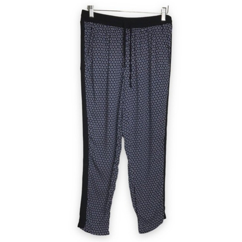 Roz and Ali Tuxedo High Rise Cropped Elastic Drawstring Flower Print Pant Medium